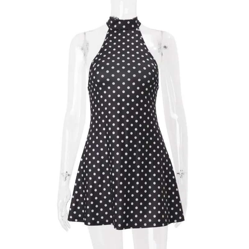 Polka Dot Short Dresses Women Elegant Off Shoulder Backless High Waist Halter Mini Dress Y2K Summer Fashion Club Party Vestidos — image 4