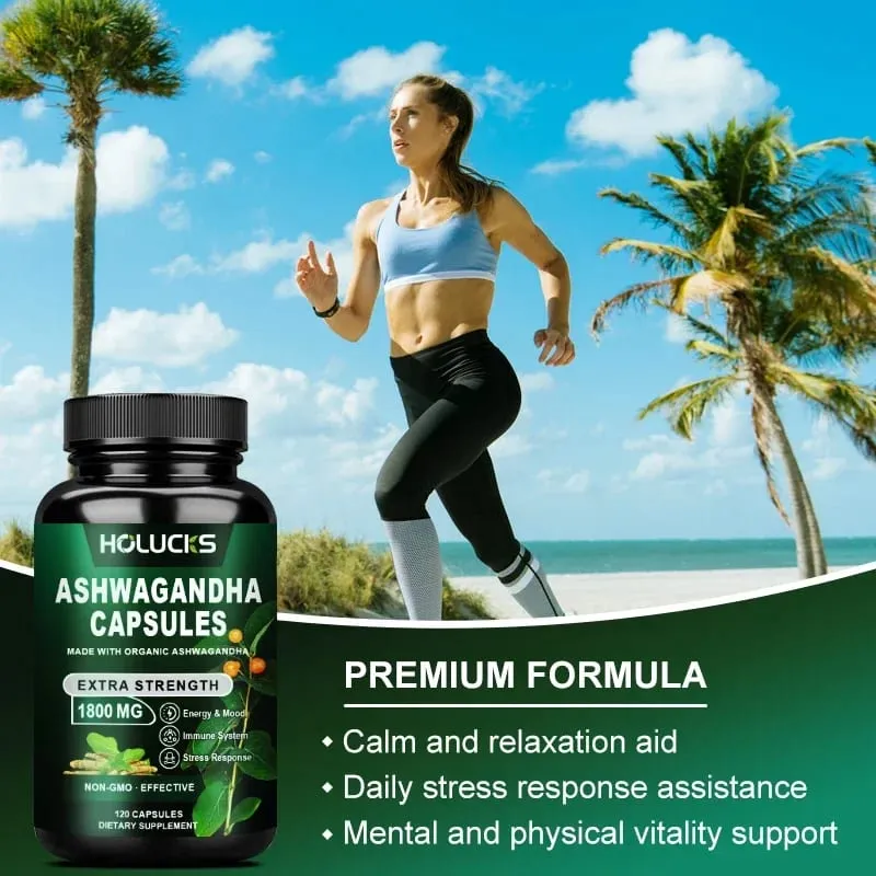 Organic Ashwagandha 1800mg Supplement for High Potency Stress Relief Adrenal & Mood Enhancer Anxiety Focus & Immune Non-GMO