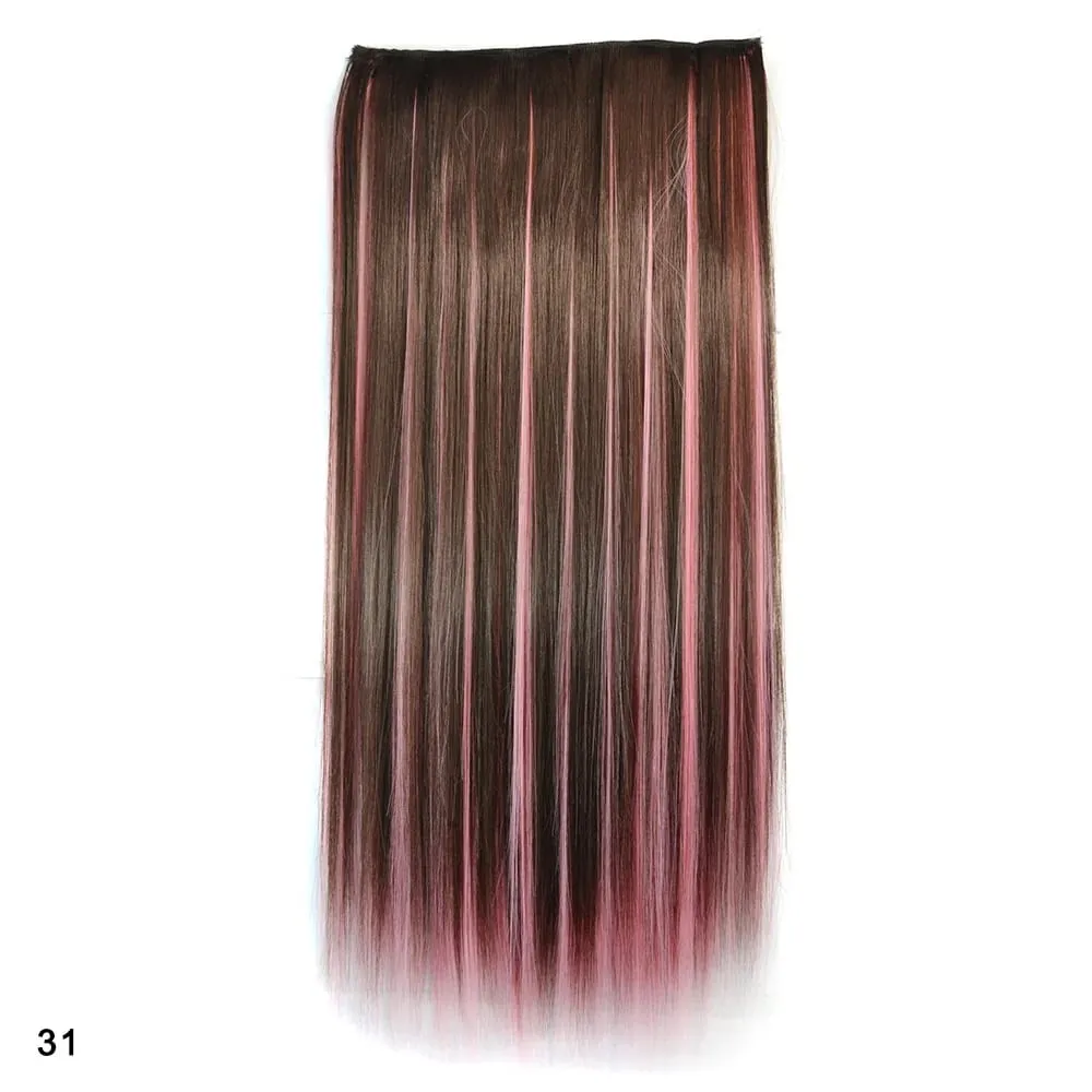 Zolin Straight Hair Clip In Hair Extension Rainbow Colorful Ombre Color One Piece With 5Clips Synthetic Cosplay Hairpieces — image 23