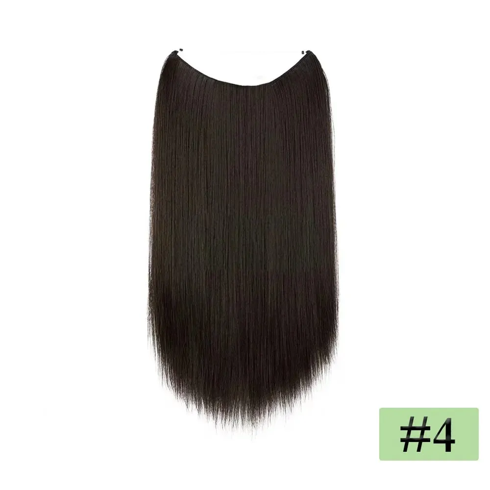 22" Long Straight Invisible Halo Hair Extensions 120g/pc 27-613 Blonde Synthetic Fish Hair Pieces Ombre Brown Wire Clip In Hair — image 10