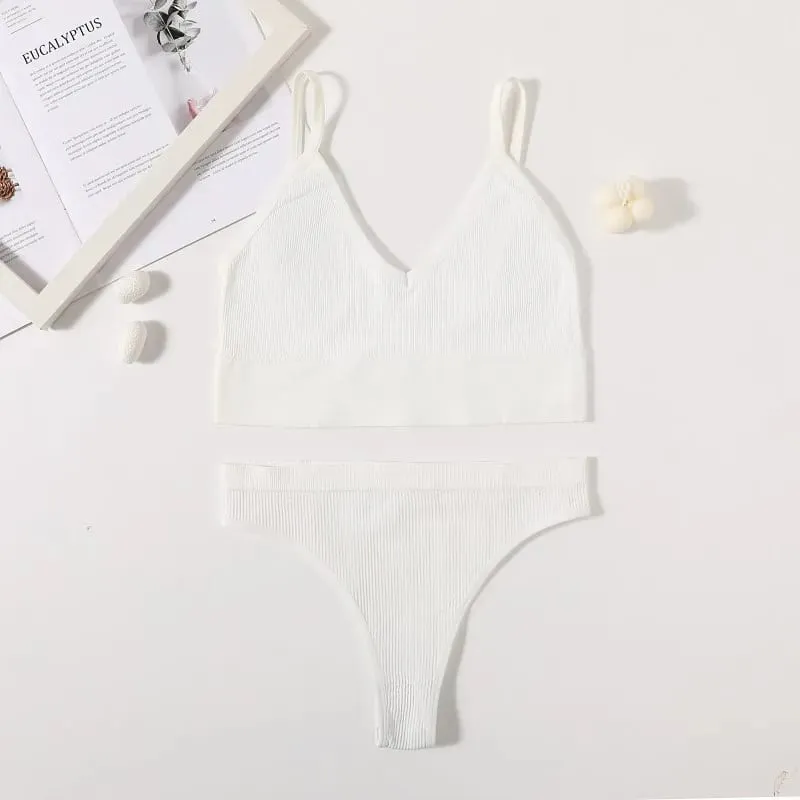 Women Seamless Bra And Panties Set Low Waist High Leg Cut Thongs Non-Wire Bra Top Sexy Lingerie Ladies U-Back Underwear Set — image 7
