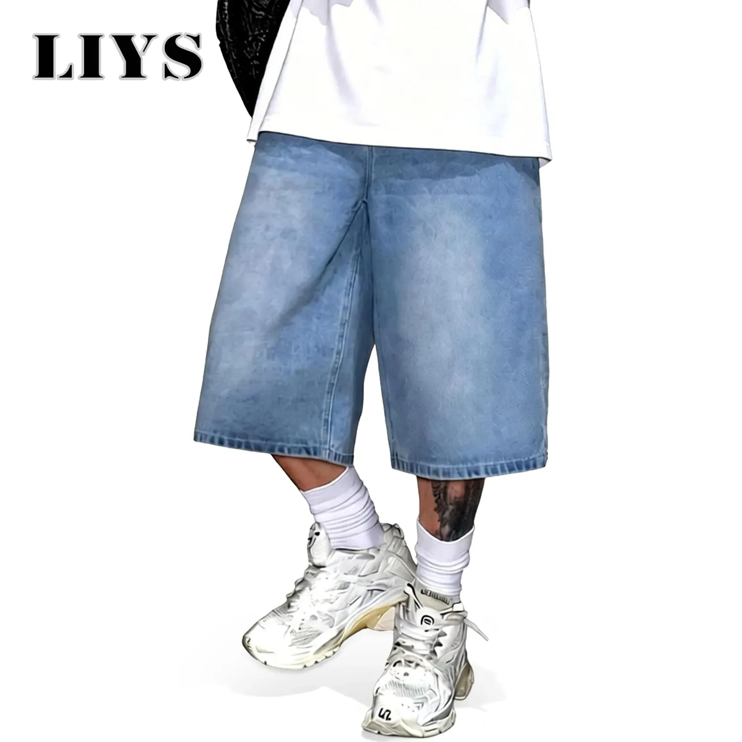 Men's Simple Light Blue Retro Ultra Baggy Wide-Leg Denim Shorts Student Youth Street Casual Oversized Baggy Jeans Unisex — image 5