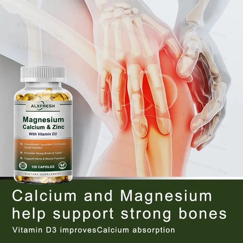 Calcium Magnesium Zinc Capsules with Vitamin D3 for Strong Bones & Teeth | Heart Nerve & Immune Function Health Support