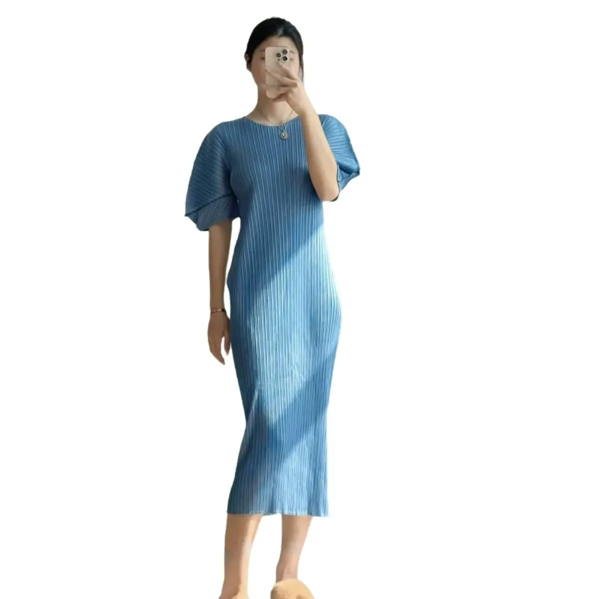 Miyake Pleated Round Neck Puff Sleeve Dresses Lightweight Wrinkle-Resistant Women's Casual Minimalist Chic Dress 2026 New — image 5