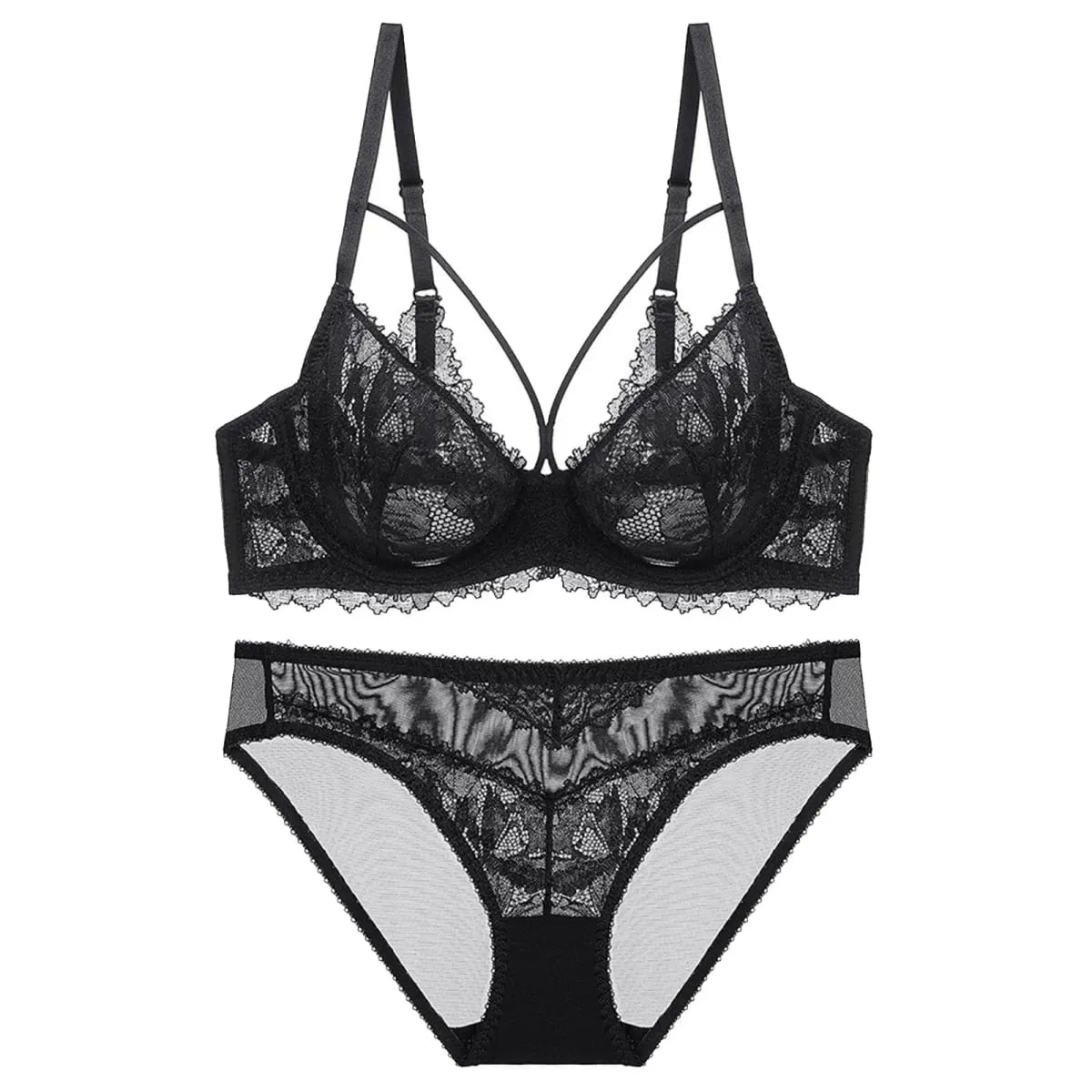 Women Thin Unpadded Sheer Lace Minimizer Bra Panties Set Big Bust Reduce Breathable Elegant Daily Women Lingerie Underwear Set