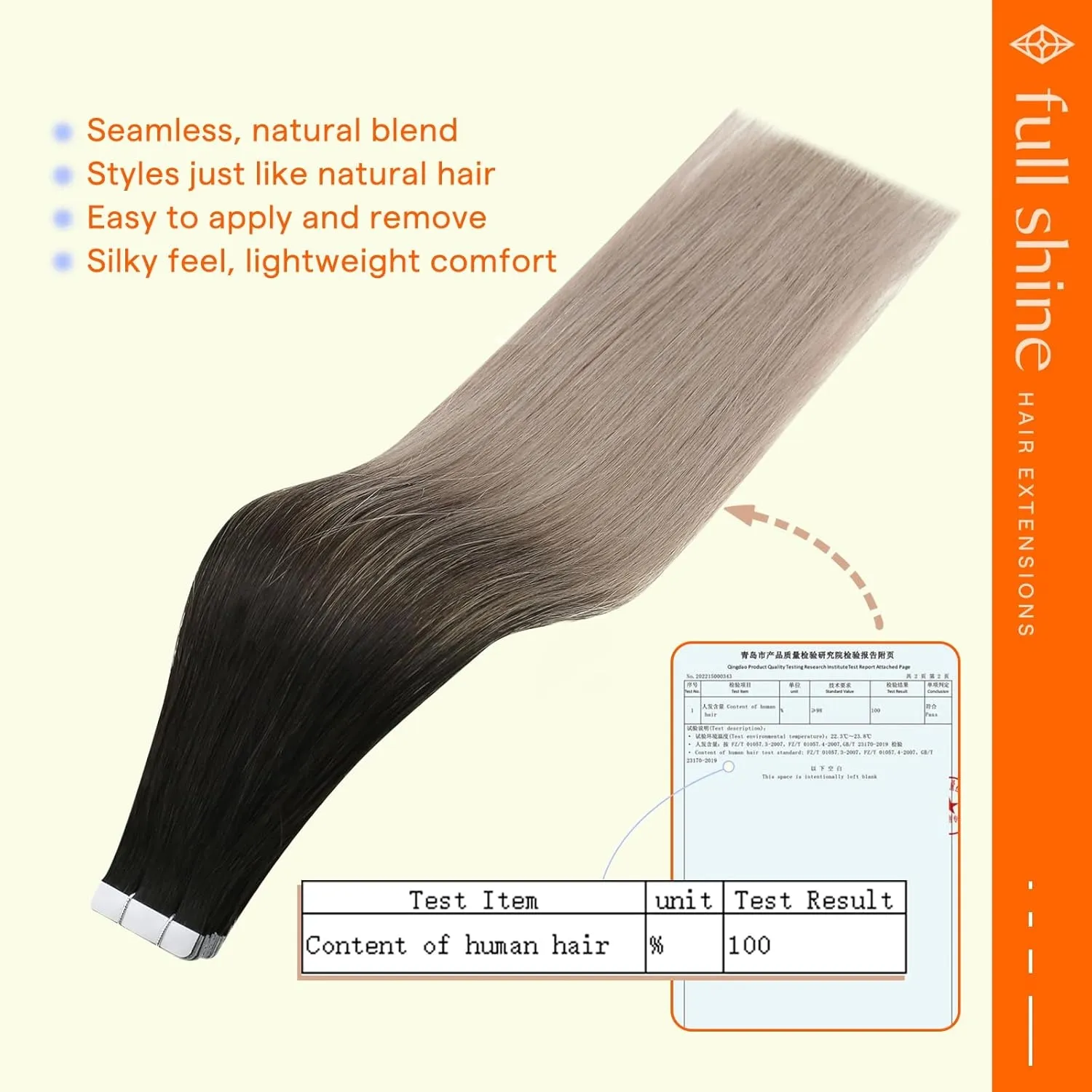 Full Shine Tape in Hair Extensions Balayage Tape ins Human Hair Extensions 20Pcs 50G Ombre Seamless Remy Skin Weft Hair — image 5