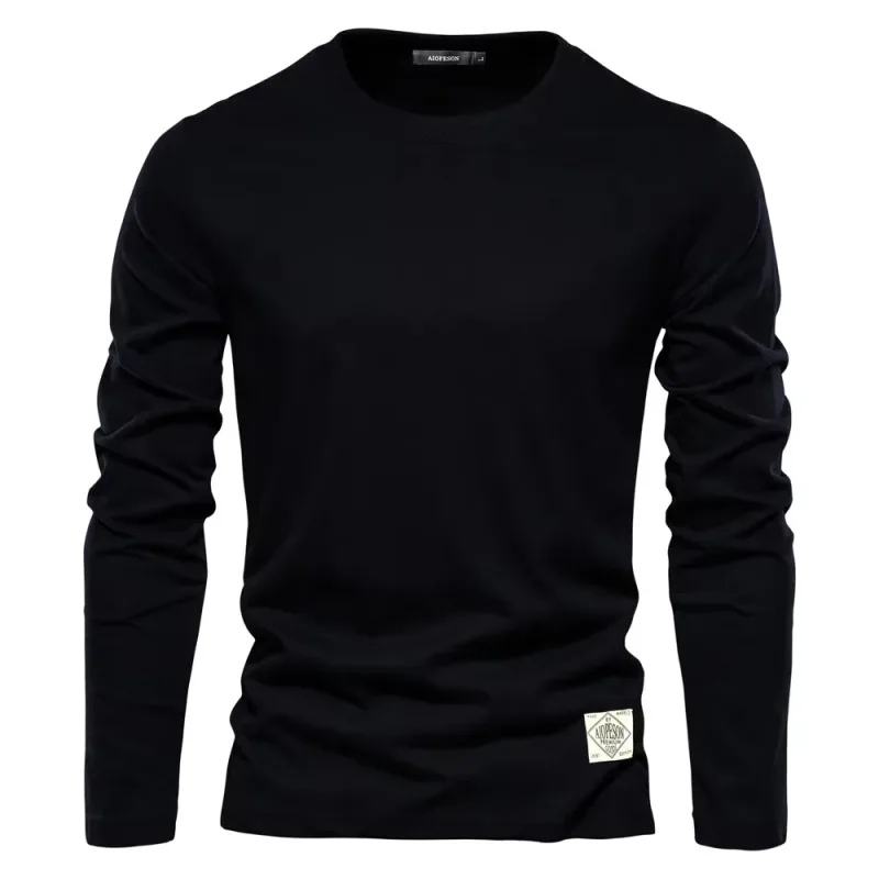 2026New Solid Color Cotton Crewneck Sweatshirt Men Casual Long Sleeve Loose Pullover Top