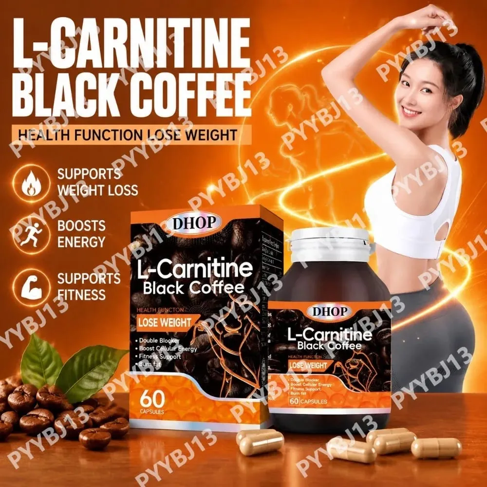L-Carnitine Black Coffee Capsules - Weight Management & Fat Metabolism Support Cellular Energy Booster Fitness 60 Capsules