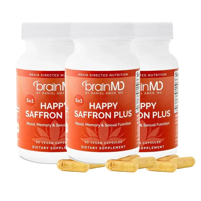 Happy Saffron Plus Supplement for Mood Memory - 90 Capsules - with Saffron Flower Extract Curcumin & Zinc - Vegan Gluten Free — image 8