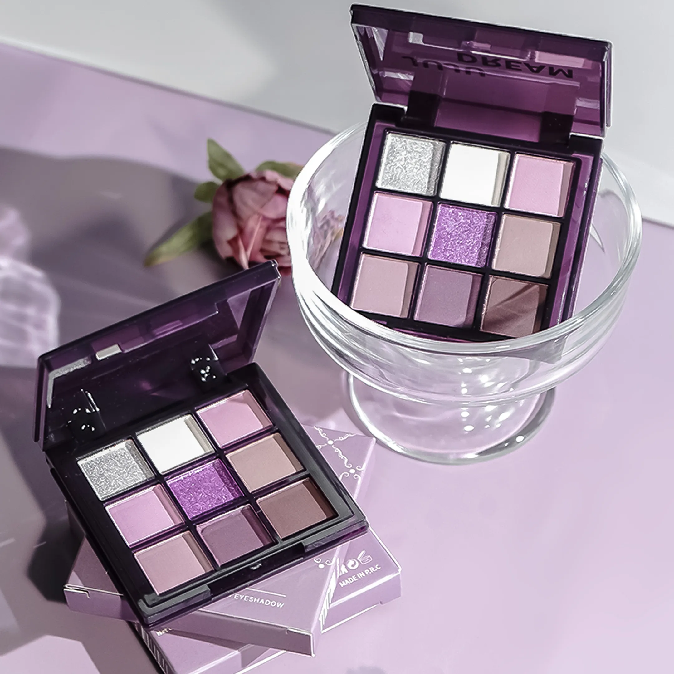 Paleta de sombras de ojos, nueve tonos de ahumado mate nacarado, fino brillo morado oscuro, maquillaje asequible