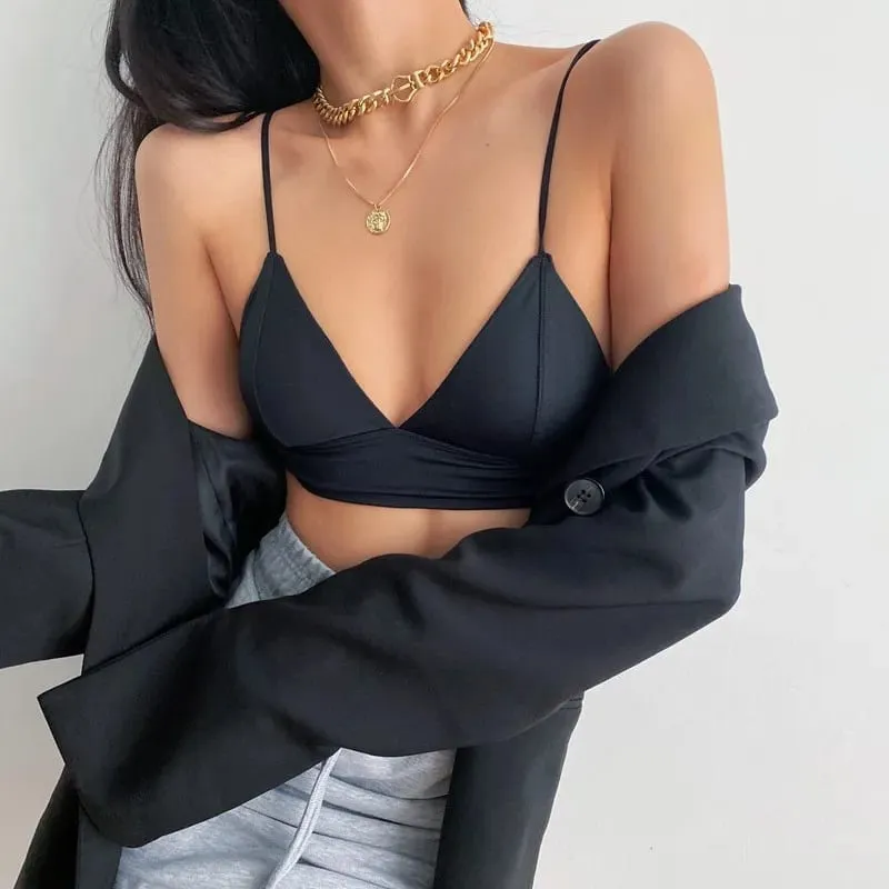 Deep V Plunge Triangle Cup Bralette Wireless Bra Panties Set Underwear Removable Pads Smooth Lightly Lined Woman Sexy Lingerie — image 4