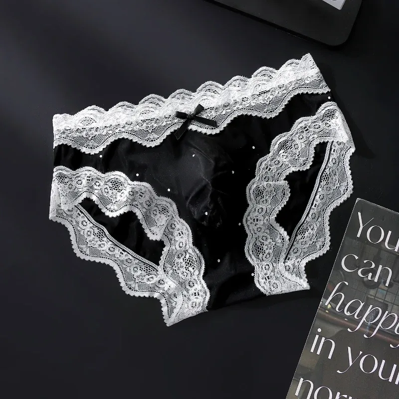 Men's Sexy Briefs Lace Edge Polka Dot Underwear Ice Silk Sissy Panties U Convex Pouch Underpants Seamless See Through Lingerie