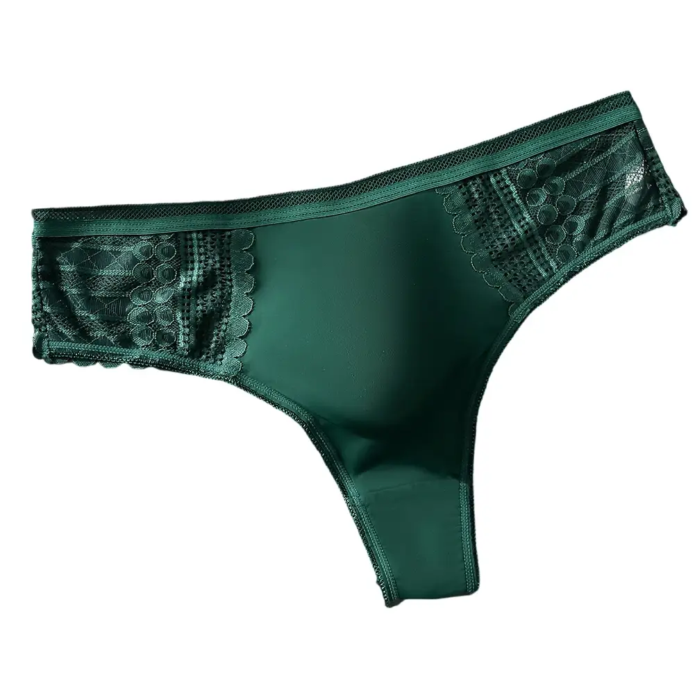1pc hommes Sexy dentelle slips sans couture glace soie sous-vêtements en string 3D renflement poche solide string haute élastique respirant culotte