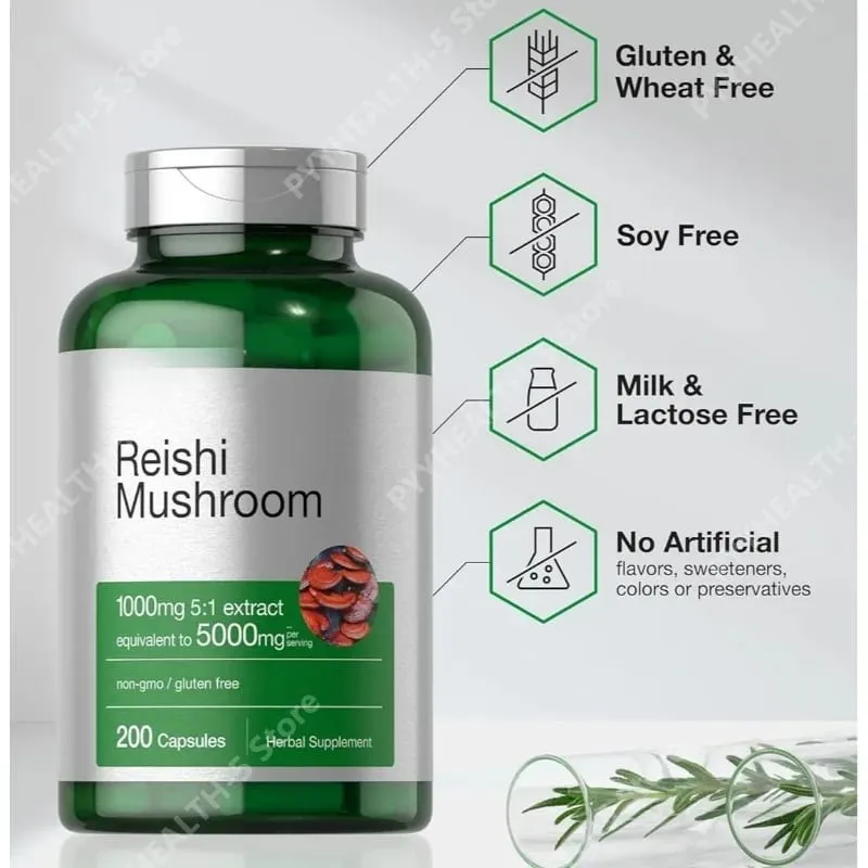 Reishi Mushroom Capsules | 200 Count | Non-GMO and Gluten Free Extract Supplement — image 1