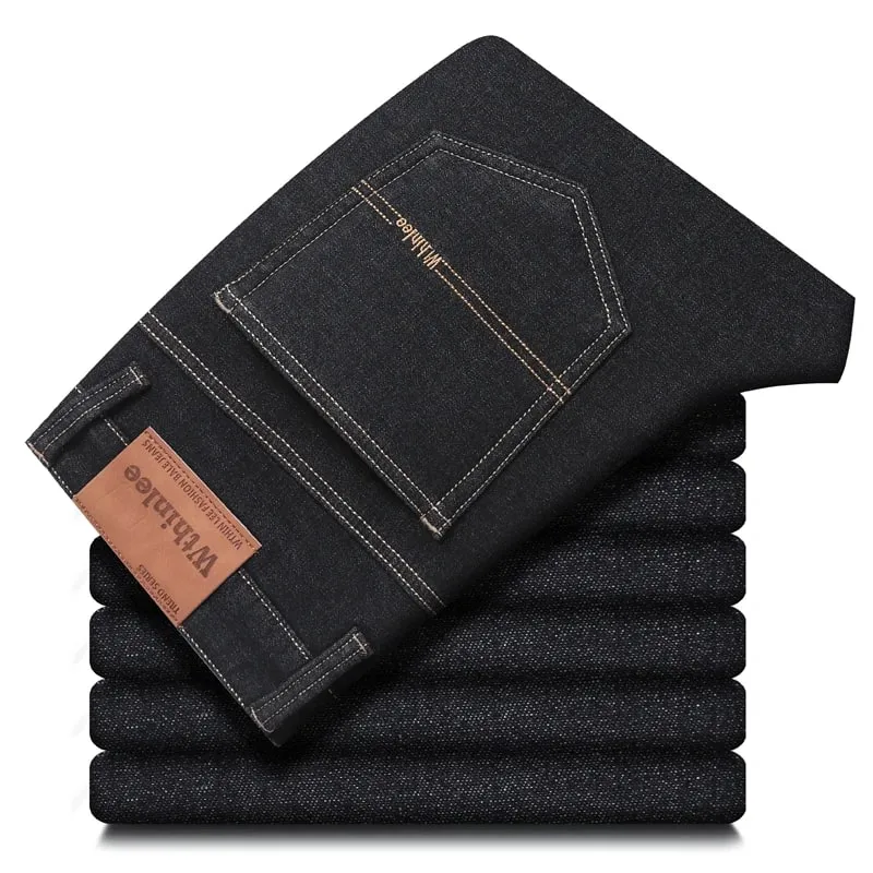 Autumn Winter Men's Jeans Classic Retro Grey Denim Pants Man Work Slim Straight Stretch Cotton Trousers Streetwear Plus Size 40 — image 16