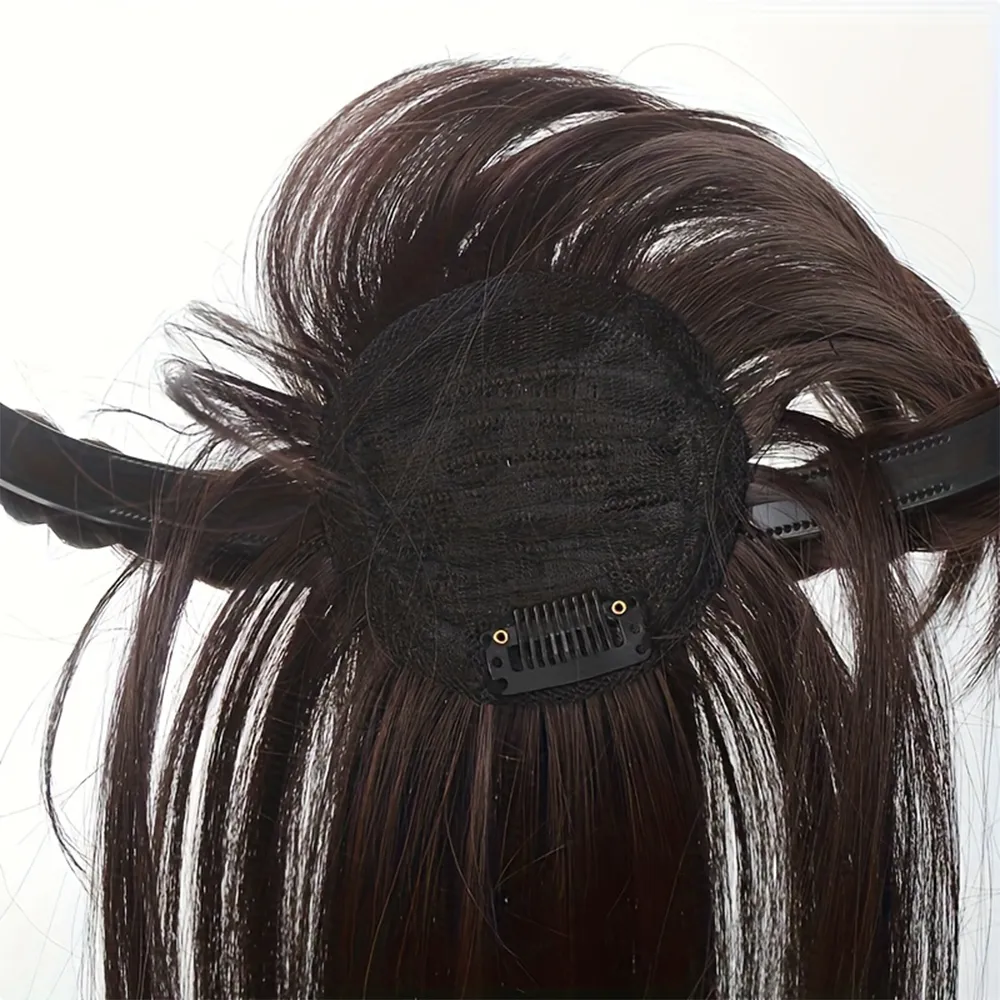 Natural Look Synthetic Straight Hair Extensions - Chic Braided Headband with Clip-In Hair Topper & Bangs for Women — image 2