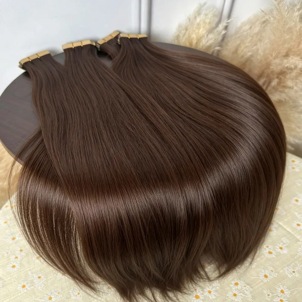4A Medium Brown Tape In Hair Extensions 100% Human Hair Seamless Invisible 21Pcs/Pack 50g Remy Colored Straight Brazilian 22 24 Inch Pure Human Hair For Women — image 2
