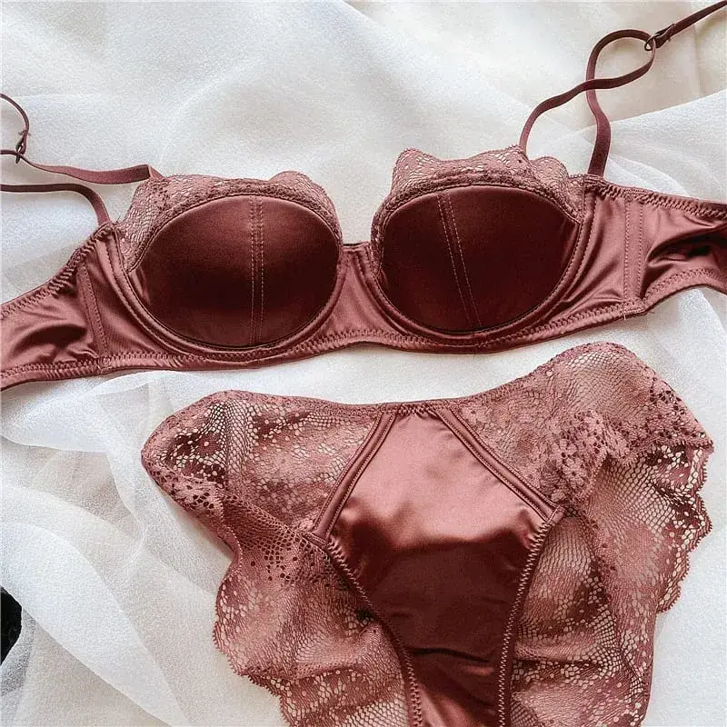 Women Half Cup Lace Bra Set Thin Underwire Sexy Minimizer Bra Anti‑Sag Side Support Hide Armpit Fat Ladies Lingerie Set 2‑38 — image 9