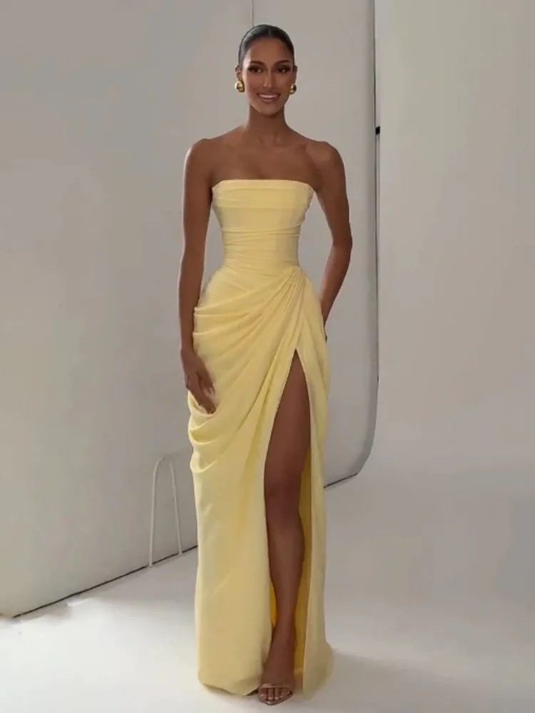 Kadınlar Sarı Düşük Kesim Backless Yüksek Belli Elbise Dantel Up Kolsuz Bel Cincher Spagetti Kayışı vestidos Parti Kulübü Kadın Elbise — image 3
