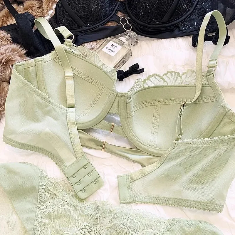 New Big Size Thin Cotton Lace Lingerie Set For Women Sexy Push Up Ladies Underwear Panties Hollow Out Female Intimates — image 4