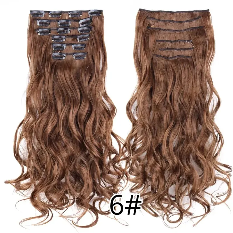 22 Inches Synthetic Long Straight Hairstyle 16 Clips 6Pcs/Set Hair Extensions Blonde Black Hairpieces Heat Resistant For Women