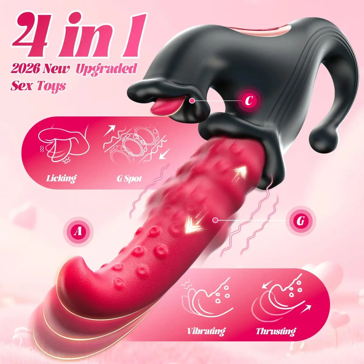 Powerful Thrusting Licking Vibrator G Spot Clitoris Stimulator Vibrating Vaginal Massager Adult Sex Toy for Women Couples