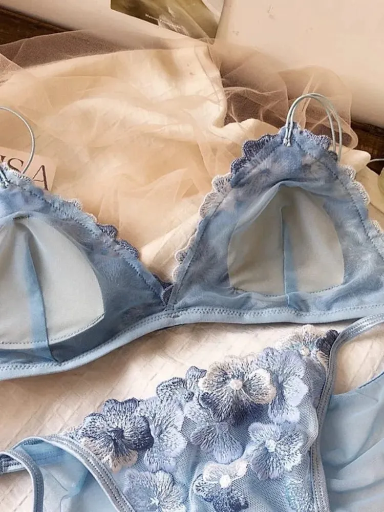Ensemble de lingerie de niche française en maille brodée coupe triangle sans fil bralette rétro dentelle fine sexy soutien-gorge confortable USA Tushy MOYISU — image 6