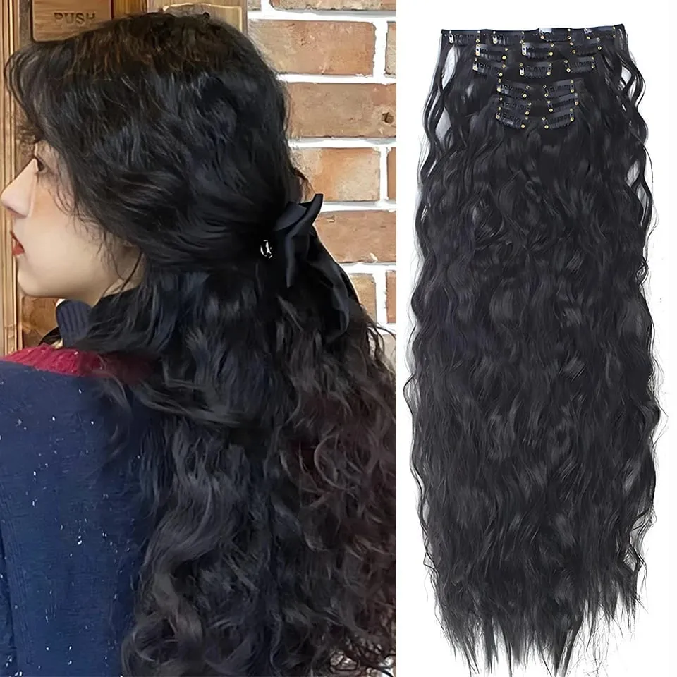 Synthetic Long Wavy Clip In Hair Extensions Hairpiece 6pcs/set For Women Brown Blonde Black Daily Party Halloween And Christmas — image 8