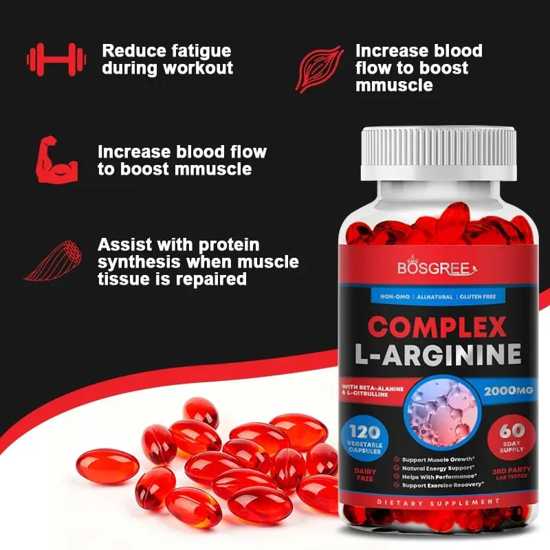 L-Arginine Supplement Helps Build Muscle& Supports Blood Flow Circulation Nutrient Delivery-Heart Health- Exercise Performance
