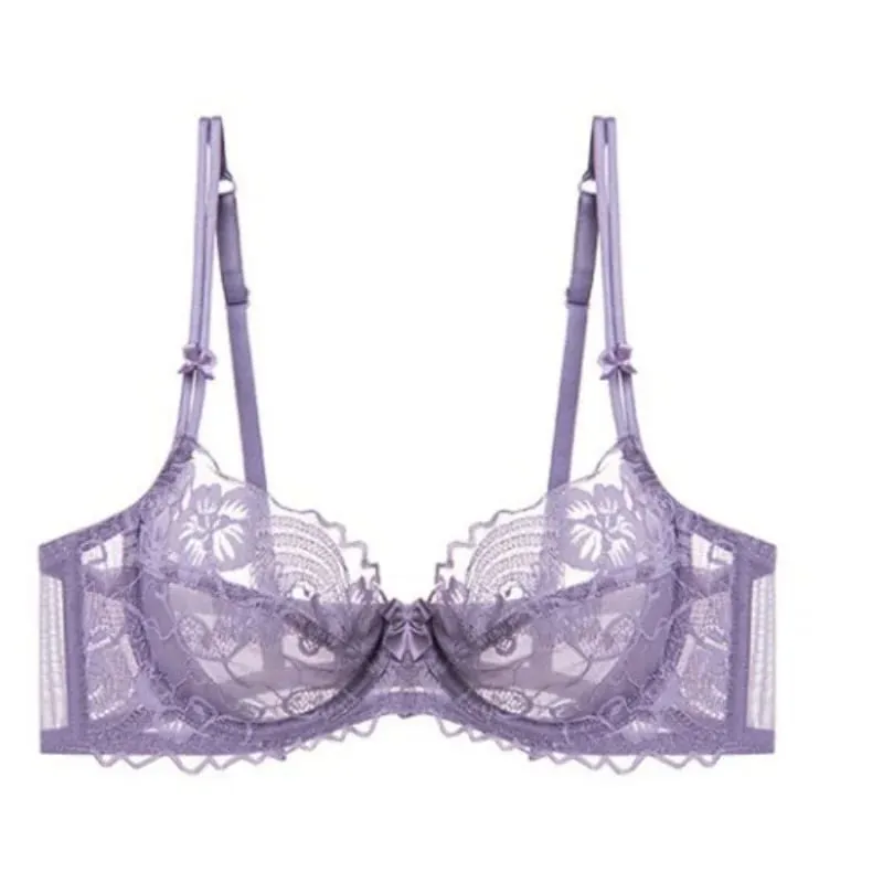 Chic French Ultra-thin Lace Lingerie Set Large Breasts See-through Underwire Bra small Bust Lift Elegant Soft Feminine Set S-xl