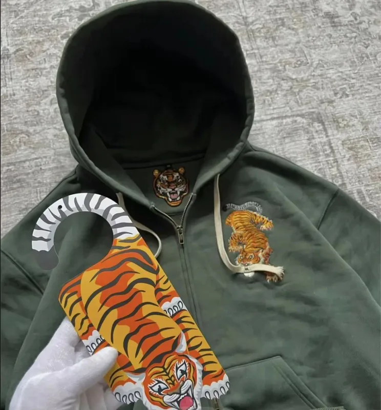 Y2K Tiger Claw Embroidery Vintage Double Zipper Loose Hoodie Sweatshirt for Men and Women Harajuku Trendy Casual Street Style — image 5