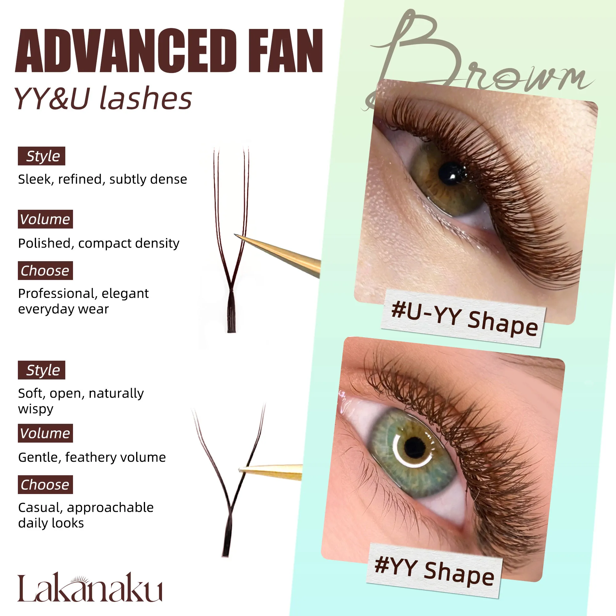 Dark Brown U Shape YY Lashes Brown Premade Eye Lashes Extensions Fio U 2D Clover Cilios — image 4