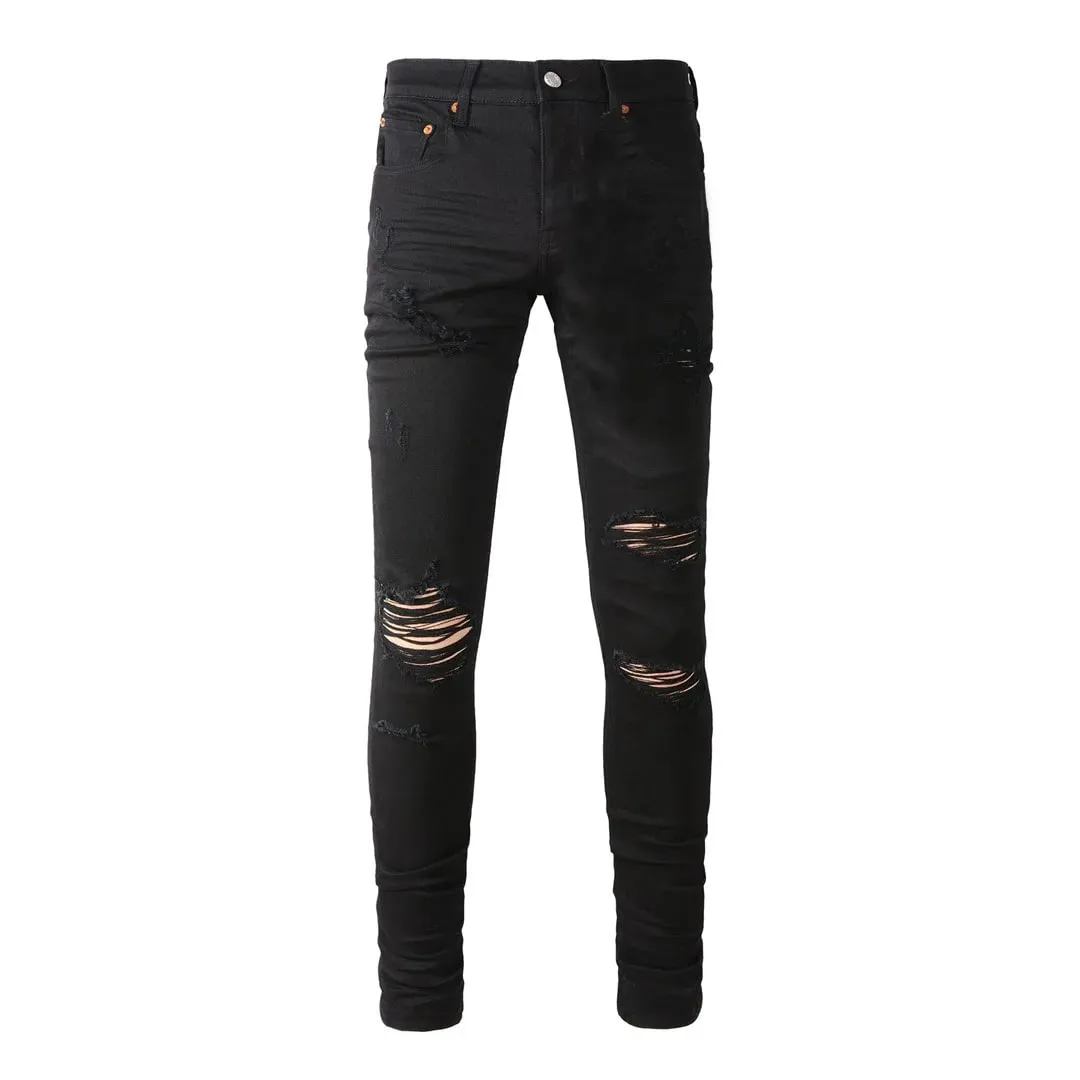 High Street Brand Men's Jeans American Distressed Coated Blank Stretch Skinny Button Fly Ripped Pants Trousers — image 9