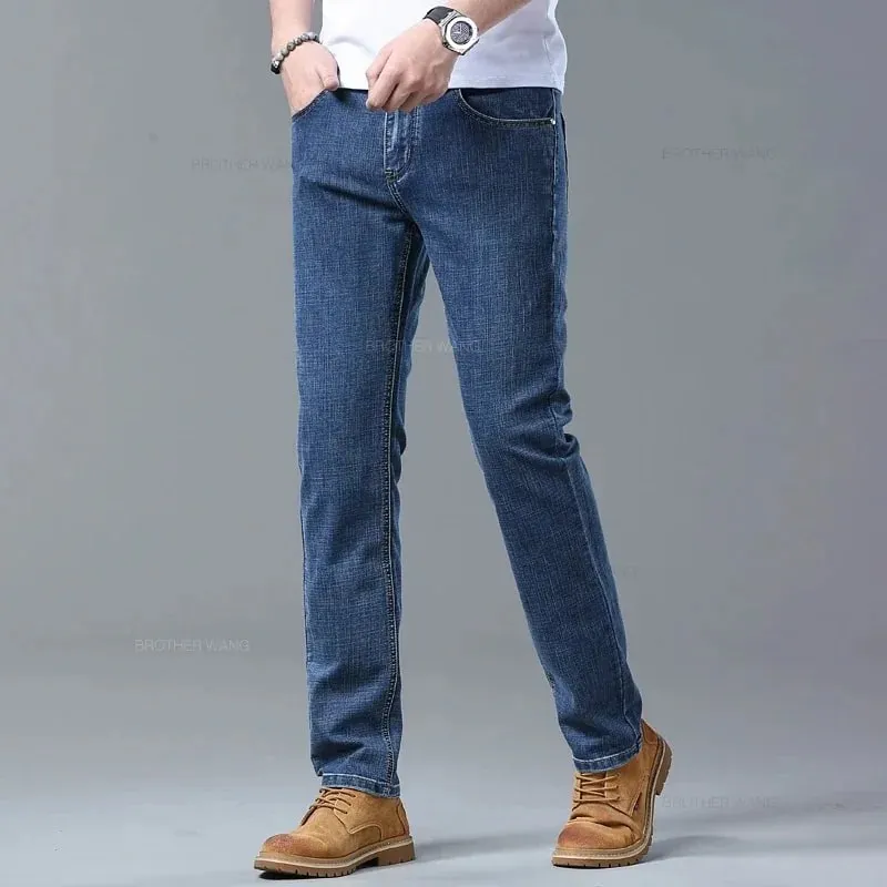 2026 Spring Summer Men's Slim Jeans Stylish Casual Stretch Fabric Denim Pants Classic Trousers Smoke Gray Plus Size 40 — image 7