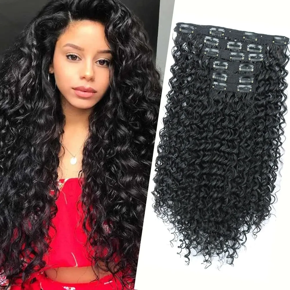Synthetic 16 Clip In Hair Extensions Kinky Curly Fluffy Black Blonde Full Head Fake Pieces Hair Extensions For Black Women