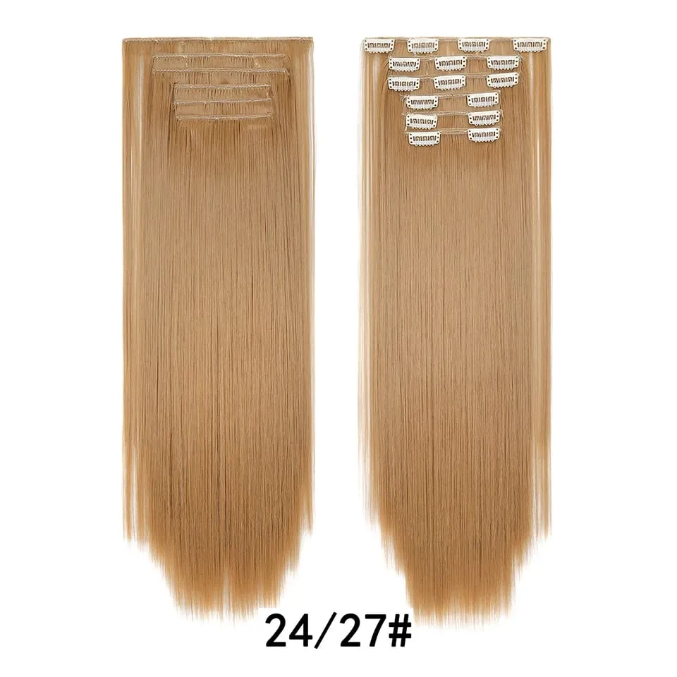 24Inch Clip in Hair Extensions Invisible Synthetic Extension 6PCS Long Straight Heat Resistant Clips on Hairpieces for Women — image 22