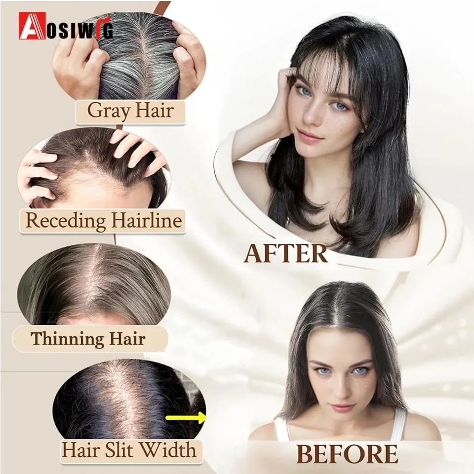 Synthetic Topper Hairpiece Clip-In Bangs Extension Natural Neat Fake Fringe Topper Hairpiece Invisible Clourse Hairpieces