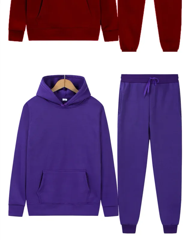 Men's Autumn/Winter New Solid Color Hoodie + Pants Two-Piece Set, Stylish Casual Sports Suit with Custom Printed Logo — image 12