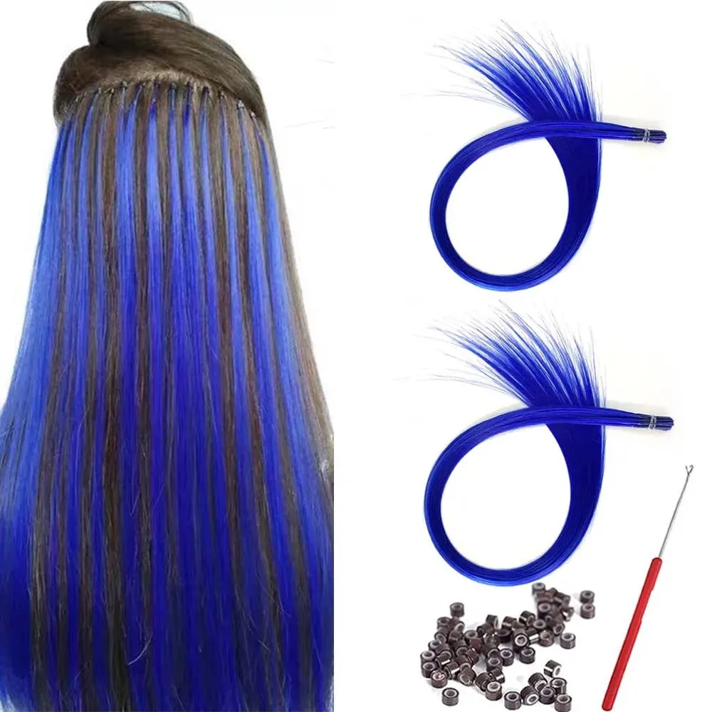 20 Strands Synthetic I-Tip Fusion Hair Extensions Party Colors 16" Straight Heat Resistant Highlight Feather Hairpieces Festival — image 8