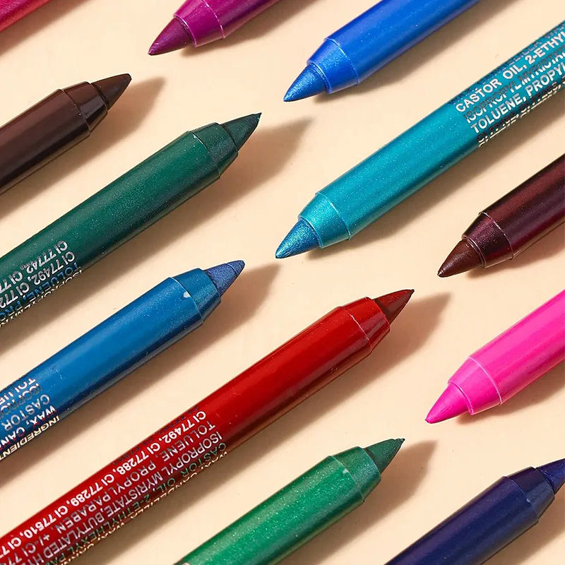 1Pc Waterproof Blue Green Eyeliner Pencil Smudge-Proof Long-Lasting Pearlescent Glitter Eye Liner High Pigmented Punk Eye Makeup