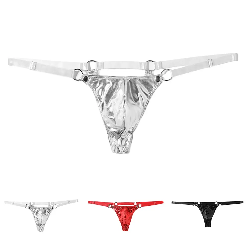 String en cuir verni pour hommes, 1 pièce, string Sexy, dos en V, anneau bas, poche bombée, Lingerie, sous-vêtements Gay Sissy, vêtements de club chauds