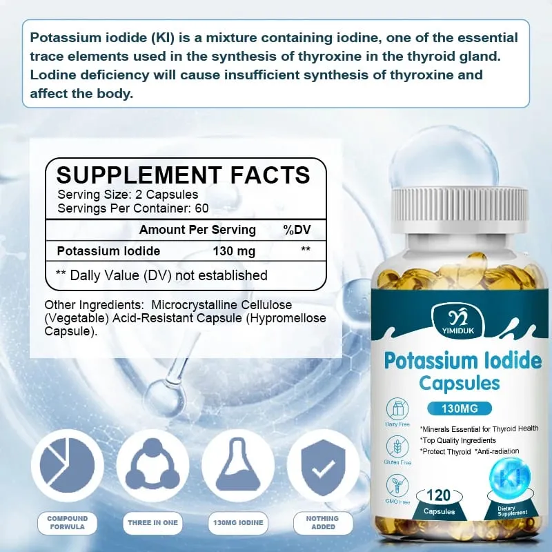 Potassium Iodide Capsules KI (Stable Iodine) 130 mcg per Day - Thyroid Support Supplement — image 6