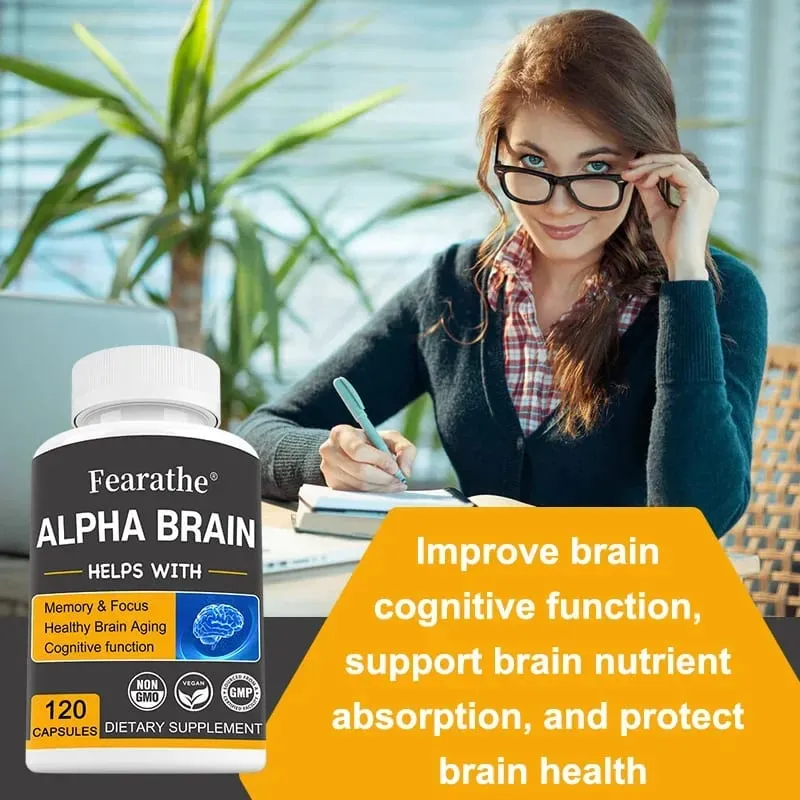 Suplemen Otak Alpha Brain Nootropics untuk Lelaki dan Wanita - Kejelasan Mental & Kognisi Memori dengan Kapsul Fokus Vitamin B6 — image 3