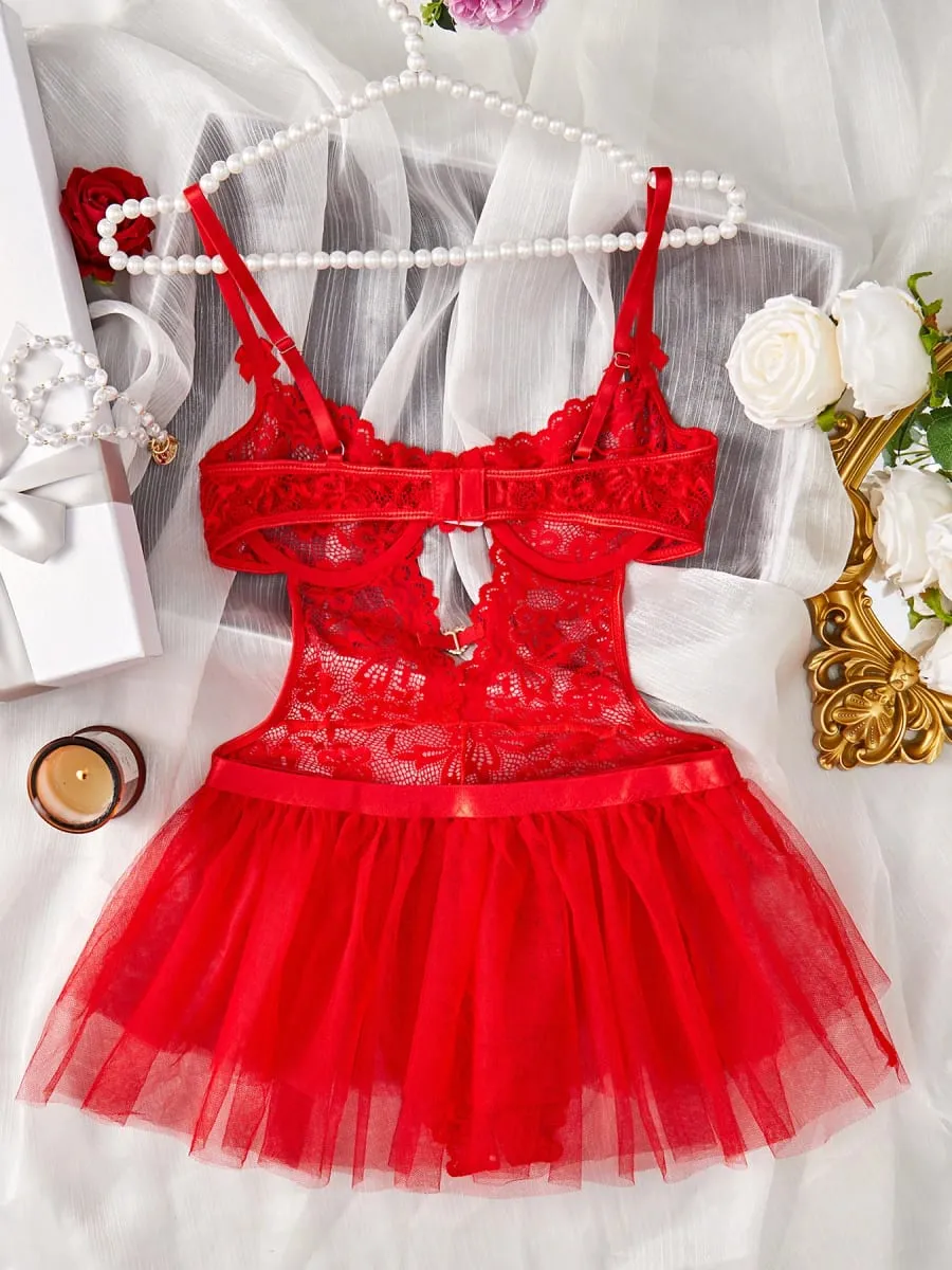 Sexy conjunto aberto bodysuit roupa interior para mulheres rendas perspectiva noite saia trajes sexuais lingerie erótica espartilhos sutiã e calcinha conjunto — image 5