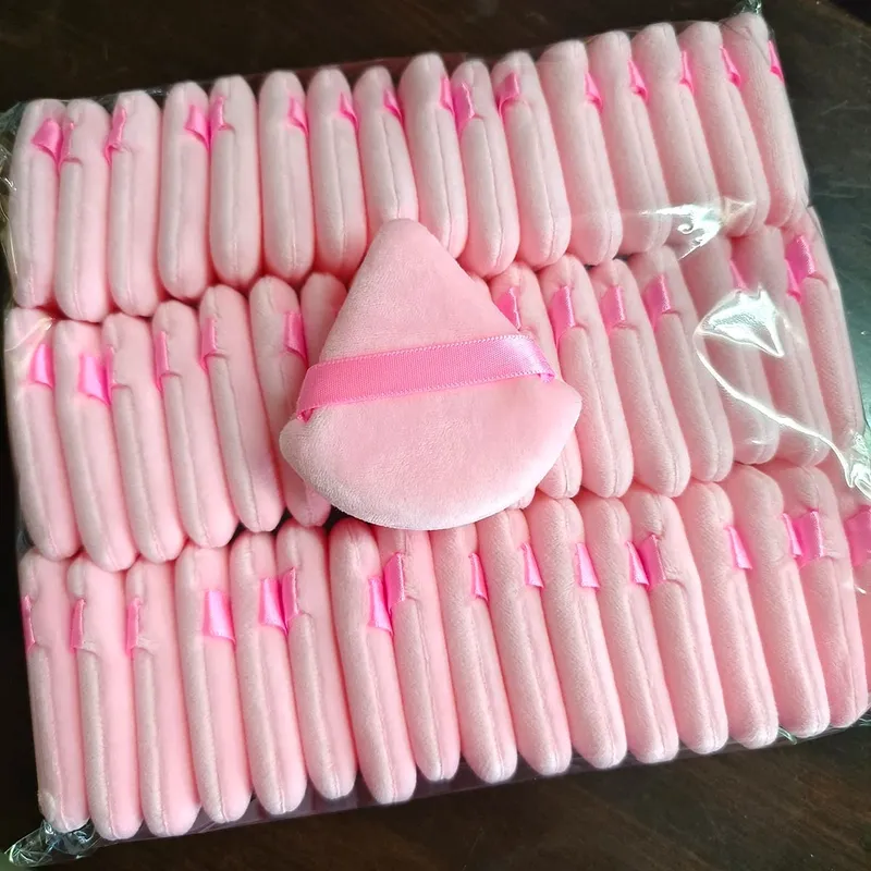 Wholesale 50Pcs Triangle Powder Puff Mini Face Makeup Sponge Cosmetics Soft Cotton Face Powder Puff Washable Velvet Makeup Puff