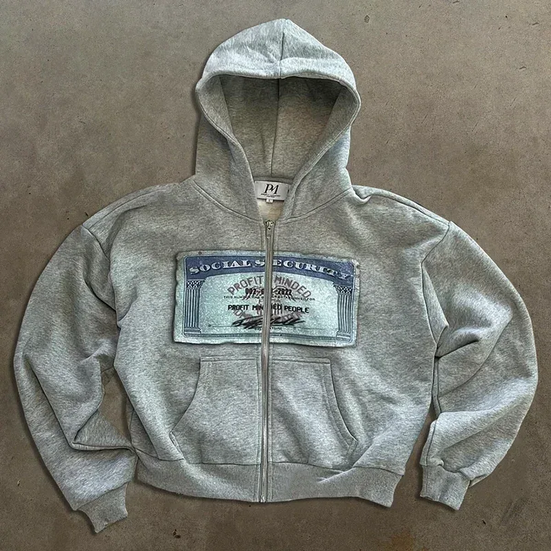 Sweat-shirt à capuche avec fermeture éclair pour homme et femme, imprimé abricot, lettres de dessin animé, mode multifonctionnel rétro Y2K High Street