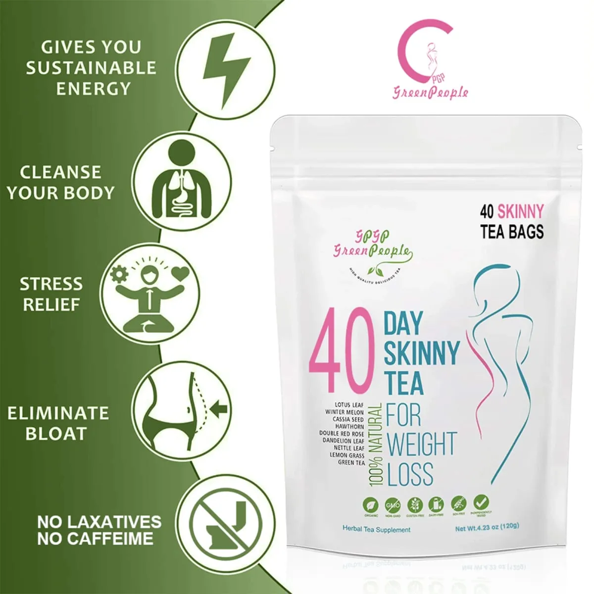 Suplemento natural para bajar de peso, desintoxicación a base de hierbas, 40 días, sin cafeína, alimentos saludables, vitaminas y suplementos, sin OGM