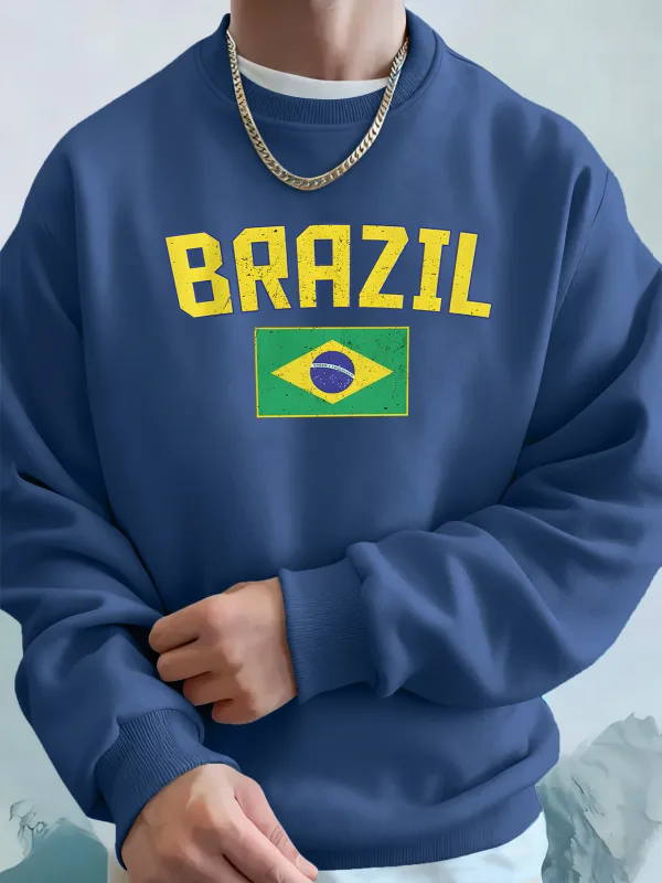 Brazil Letter And Flag Prints Man'S Pocket Streetwear Street Basic Hoody Crewneck Sport Sweatshirts Fleece Trendy Pullovers — image 15