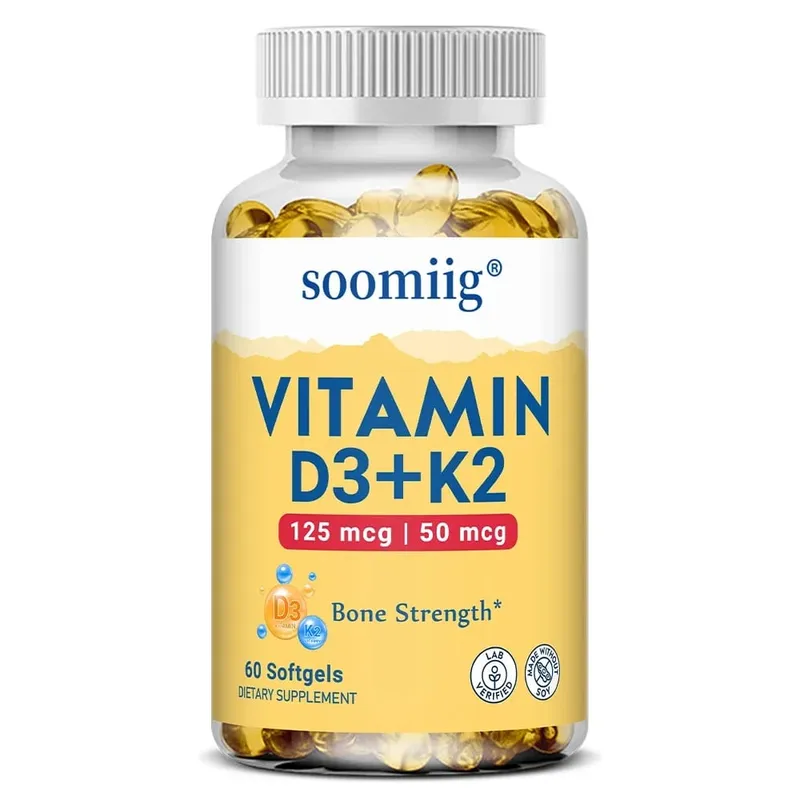 Vitamin D3+K2 Capsules 5000IU 120pcs Bone & Immune Support Vegan Supplement for Bone Precision and Overall Health