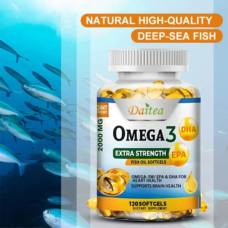Daitea Omega-3-Fischöl – EPA und DHA 2000 mg – 60/120 Kapseln – allgemeine Gesundheit und Immununterstützung, gentechnikfrei, glutenfrei — image 3